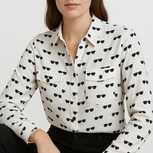 Karl Lagerfeld Sunglasses Print Button-Up Blouse Size Extra Small